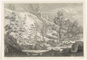 Schlucht mit einer Schafherde von Johannes Glauber