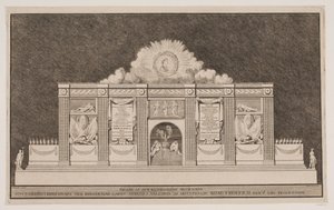 Fassade der Illuminationsdekoration, die Banqven in Kopenhagen bei der Börse anlässlich der Prozession des hochseligen Königs Friedrich V. errichtet hat von Johannes Gottfred Bradt
