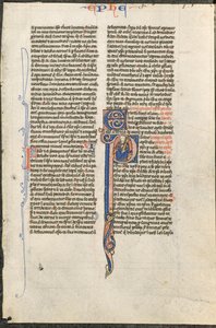Blatt aus einer lateinischen Bibel: Initiale P mit St. Paulus, der ein Schwert hält, ca. 1250