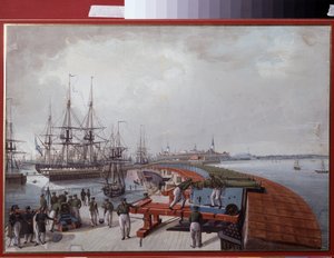 Blick auf Reval (heutiges Tallinn, Estland), der Hafen und die russische Küstenartillerie von Johannes Hau