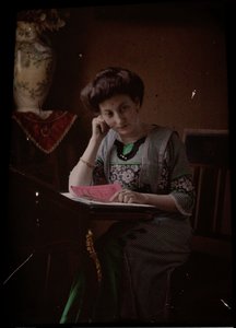Frau hinter Lesetisch von Johannes Hendrikus Antonius Maria Lutz