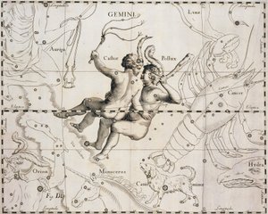 Das Sternbild Zwillinge, Illustration aus Firmamentum Sobiescianum sive Uranographia, von Johann Hevelius (1611-1687), Danzig 1690