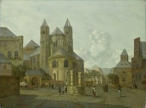 Imaginäre Stadtansicht mit romanischer Kirche