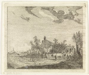 Pferd und Wagen vor einem Haus von Johannes Huibert Prins
