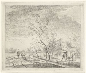 Landschaft mit Bauernhof und Acker (März, Die zwölf Monate) von Johannes Janson
