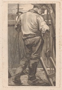 Arbeiter an einem Holzzaun von Johannes Josephus Aarts (signed by artist)