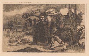 Mann und Frau mit Sack auf dem Rücken von Johannes Josephus Aarts