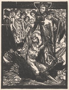 Frauenfiguren mit Mann auf dem Rücken eines Vogels
