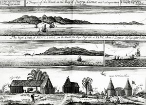 Ein Ausblick auf die Straße in der Bucht von Sierra Liona, eine Illustration aus Band 5 von Awnsham und John Churchills 