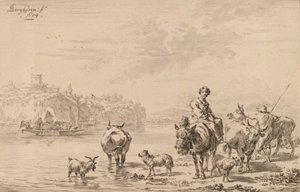 Frau auf einem Maultier sitzend, 1769 von Johannes Kornlein