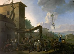 Dorffest, Bauern feiern vor einem Gasthaus, frühe 1650er von Johannes Lingelbach