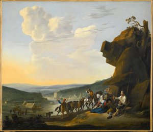 Südliche Landschaft mit Fähre von Johannes Lingelbach