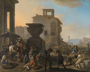 Italienischer Marktplatz mit einem Quacksalber