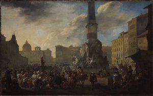 Römische Marktszene auf der Piazza Navona von Johannes Lingelbach