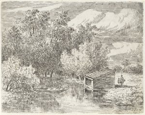 Bootshaus an einem Fluss von Johannes Pieter van Wisselingh