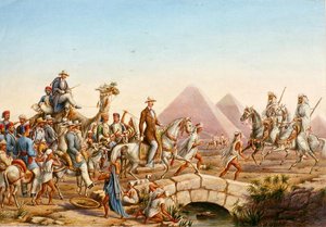 Prinz Albert von Preußen mit seinem Gefolge bei einer Besichtigung der Pyramiden von Gizeh von Johannes Rabe