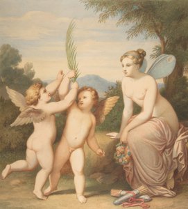 Eros und Anteros mit Psyche, die sie betrachtet von Johannes Riepenhausen