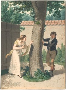 Junger Mann und Mädchen spielen Verstecken
