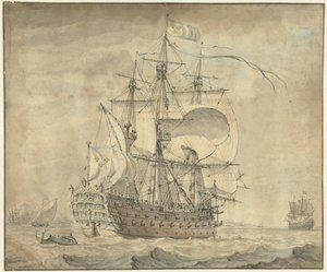 Ein französisches Dreidecker-Kriegsschiff mit vollen Segeln von Johannes Swertner