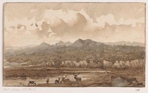 Berglandschaft mit Hirschen von Johannes Tavenraat (signed by artist)