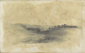 Hügellandschaft mit Bäumen von Johannes Tavenraat