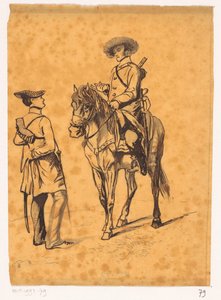 Offizier zu Pferd im Gespräch mit einem Soldaten