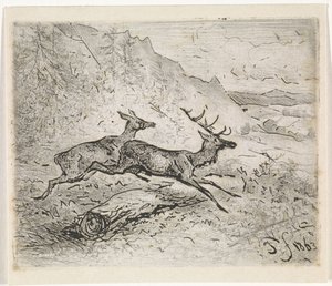 Zwei laufende Hirsche von Johannes Tavenraat