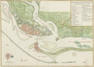Aquarellkarte der Stadt Recife (Brasilien) im 17. Jahrhundert von Johannes Vingboons