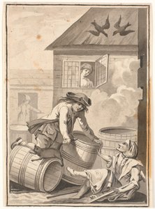 Jens Blok und Gunild. Illustration zu Ludvig Holberg: Peder Paars 1772. (2. Buch, 3. Gesang) von Johannes Wiedewelt