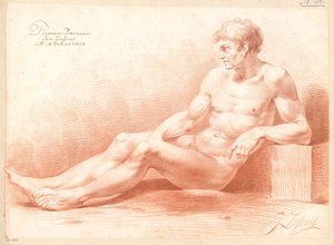 Sitzender männlicher Akt, von der Seite gesehen (1. Preis 1789) von Johannes Ziesenis