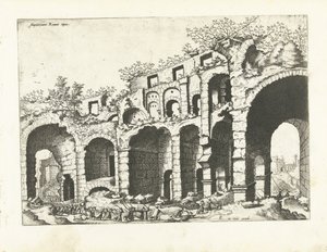 Ansicht eines Amphitheaters wahrscheinlich das Kolosseum von Johannes of Lucas van Doetechum (attributed to)