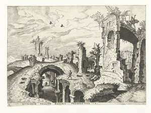 Ansicht der Ruinen auf dem Palatin in Rom (Römische Ruinen, 1561) von Johannes of Lucas van Doetechum (attributed to)