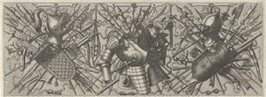 Fries mit Helm, Schild und gekreuzten Waffen