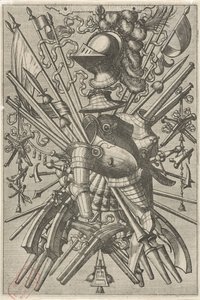 Flächendekoration, bestehend aus einer Waffentrophäe (Vlakdecoraties en friezen met trofeeën)