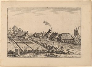Felder und eine Dorfstraße mit Postmühle von Johannes van Doetechum, the Elder and Lucas