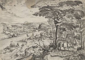 Euntes in Emaus Landschaft mit Pilgern in Emmaus, ca. 1555-56 von Johannes and Lucas van Doetecum