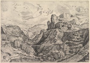 Alpenlandschaft mit tiefem Tal aus Die großen Landschaften, ca. 1555-56 von Johannes van Doetecum I