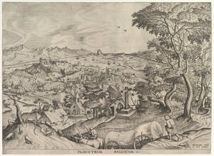 Der belgische Wagen Plaustrum Belgicum aus Die großen Landschaften von Johannes van Doetecum I
