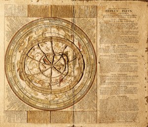 Himmelsplanisphäre erstellt vom holländischen Kartographen Johannes van Keulen (1654-1715). Die Sternbilder sind dargestellt und ein beweglicher Kreis ermöglicht die Verfolgung der Position der Sterne je nach Monat des Jahres. Barcelona. Barcelona Maritime von Johannes van Keulen