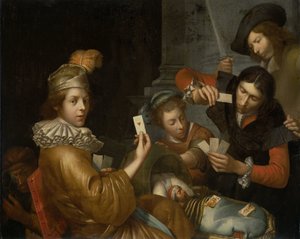 Das Kartenspiel auf der Wiege: Allegorie von Johannes van Wijckersloot (attributed to)