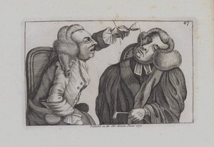 Ein Mann tropft Wein aus einem Glas auf einen anderen (Gravur) von John  Collier