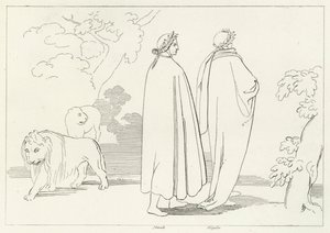 Eintreten in den dunklen Wald, Inferno, Gesang 1 (Gravur) von John (after) Flaxman