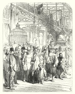Aussteller und Besucher im Crystal Palace, Hyde Park, London, Veranstaltungsort der Großen Ausstellung von 1851