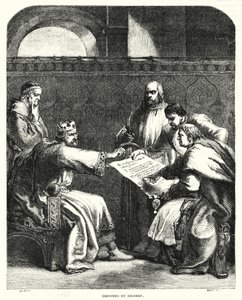 König Johann verweigert die Unterzeichnung der Magna Charta in Oxford, 1215 von John (after) Gilbert