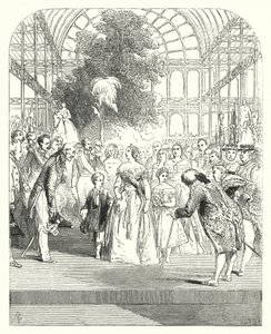 Königin Victoria und ihre Kinder besuchen die Große Ausstellung von 1851, Kristallpalast, Hyde Park, London (Stich) von John (after) Gilbert