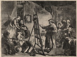 DAS ATELIER VON REMBRANDT - Gravur nach einem Gemälde von J. Gilbert - l