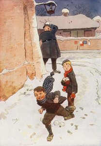 Polizist von einem Schneeball getroffen von John (after) Hassall
