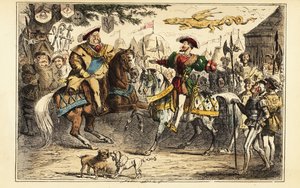 Heinrich VIII. von England trifft Franz I. von Frankreich zu Pferd auf dem Feld des Goldenen Tuchs, 7. Juni 1520
