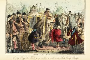 König Georg I. von England besteigt die königliche Kutsche nach Osnabrück in der Nacht seines Todes, 22. Juni 1727 von John (after) Leech