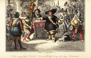 Oliver Cromwell entfernt das Zepter aus dem Unterhaus und löst das Rumpfparlament im Jahr 1653 auf von John (after) Leech